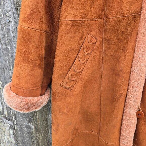 Vintage Turkis Tukku Penny Lane Shearling Sheepskin Coat Womens L Full Length - Picture 4 of 14